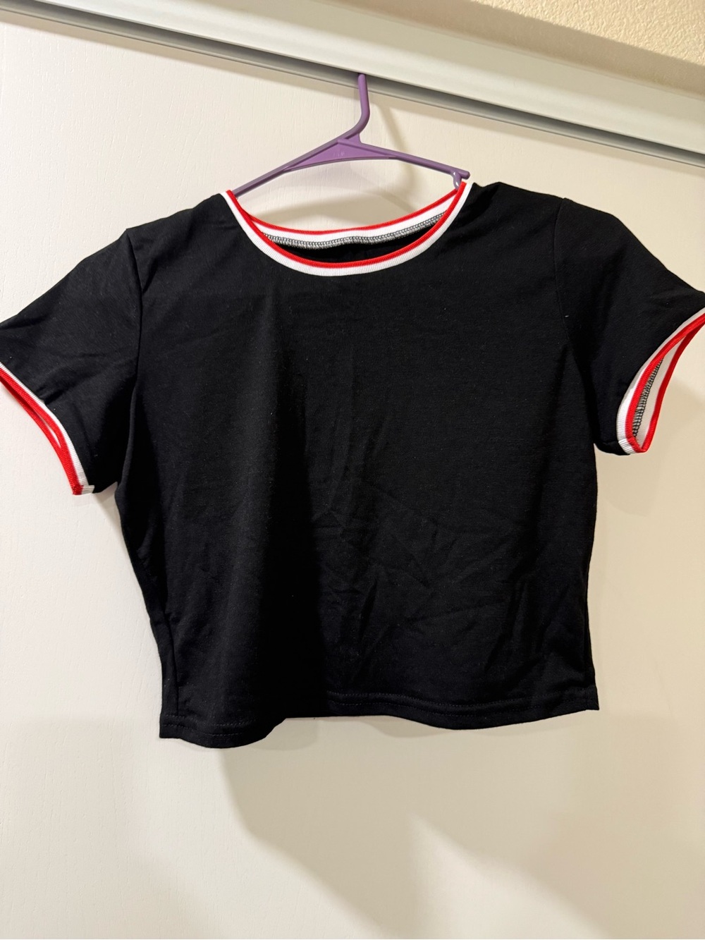 Black Crop Tee with Red & White Trim